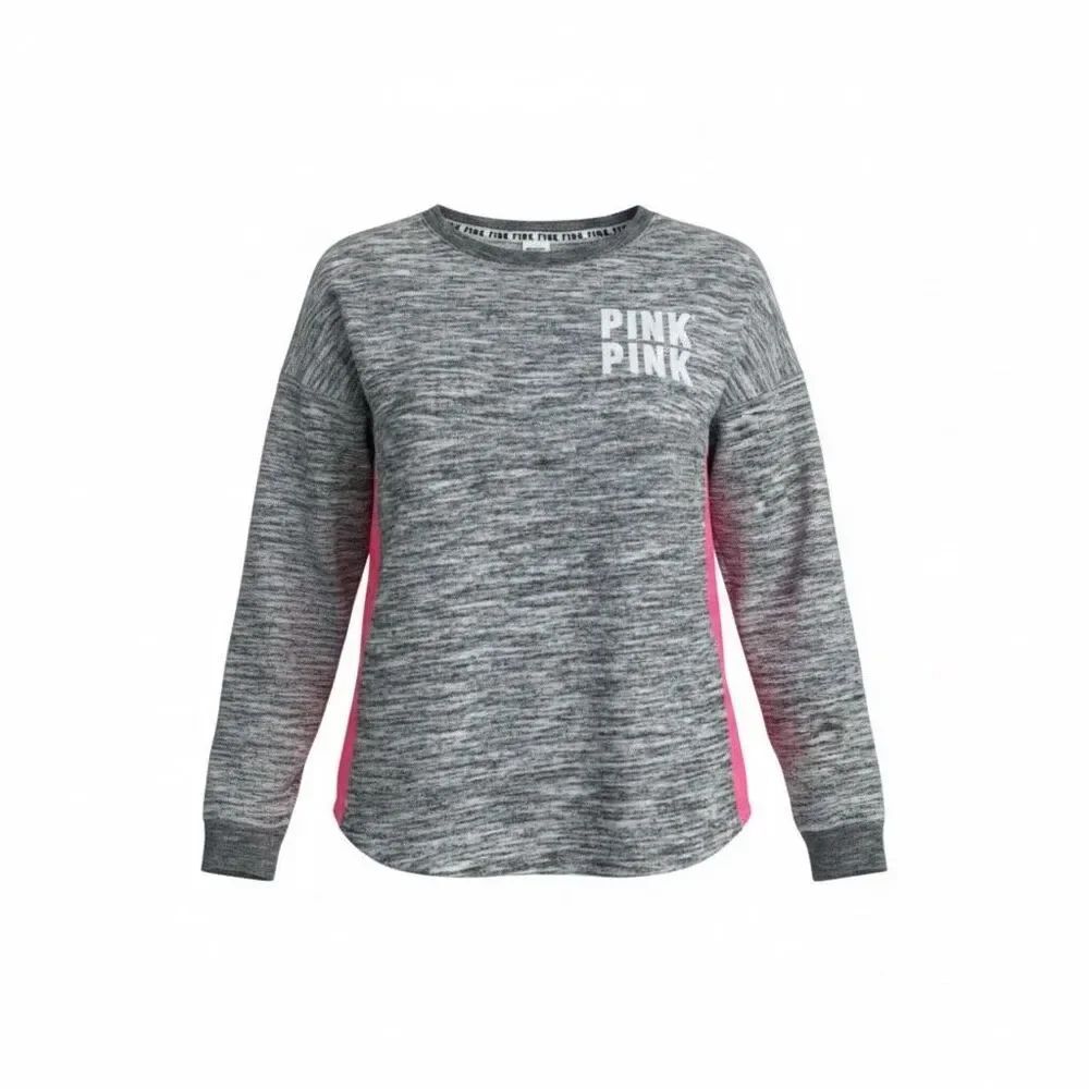 Victoria's Secret PINK Bling Holographic Foil Varsity Crew Sweatshirt Large Grey